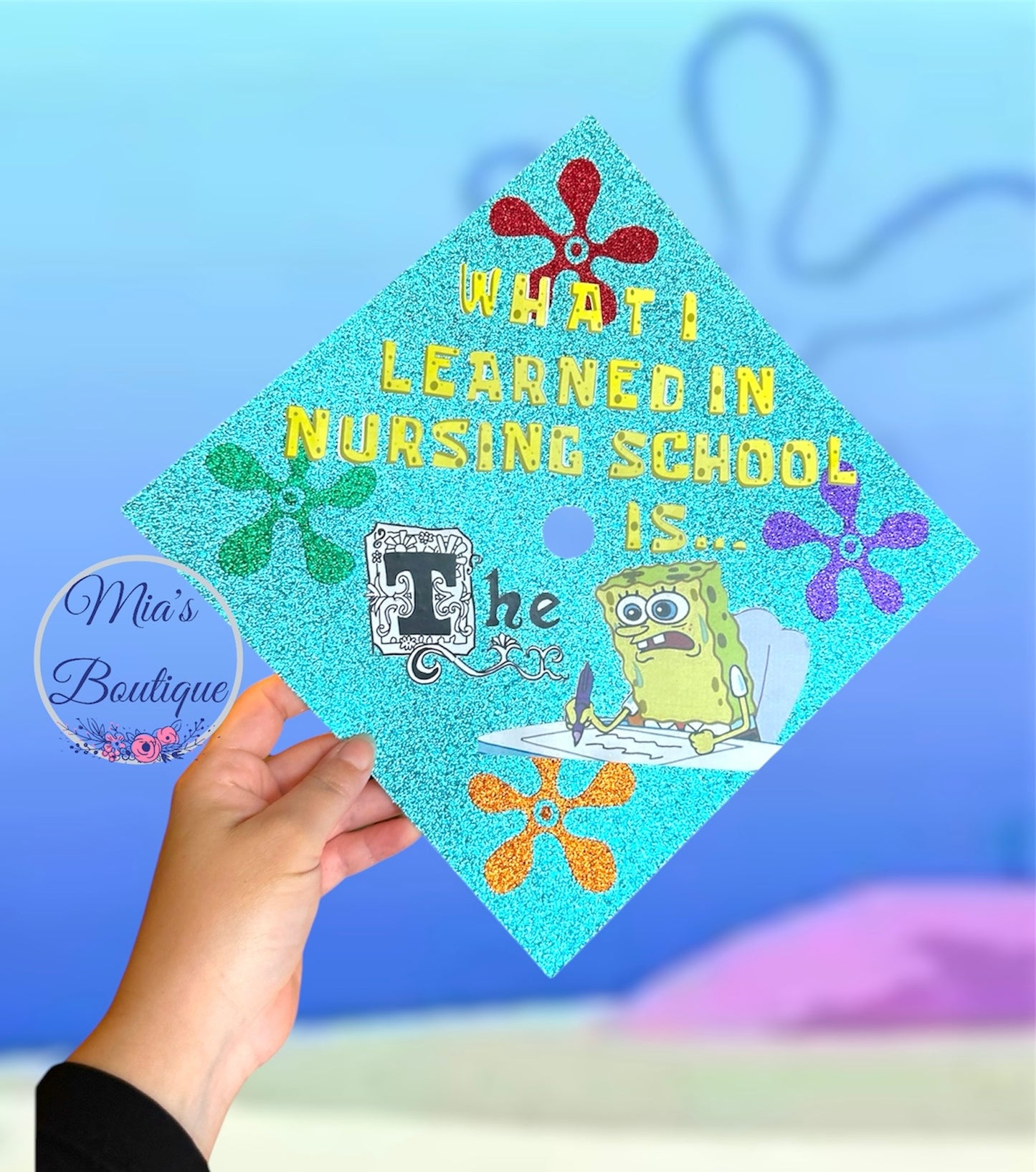 Spongebob Nursing School Graduation Cap Topper / What I learned in nursing school / Custom Graduation Cap / Nurse Graduation Cap