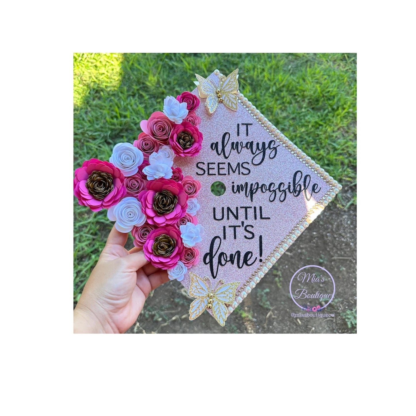 Graduation Cap Topper Nurse Custom Personalized Graduation Cap Sunflowers Pink Flowers Gold Butterflies
