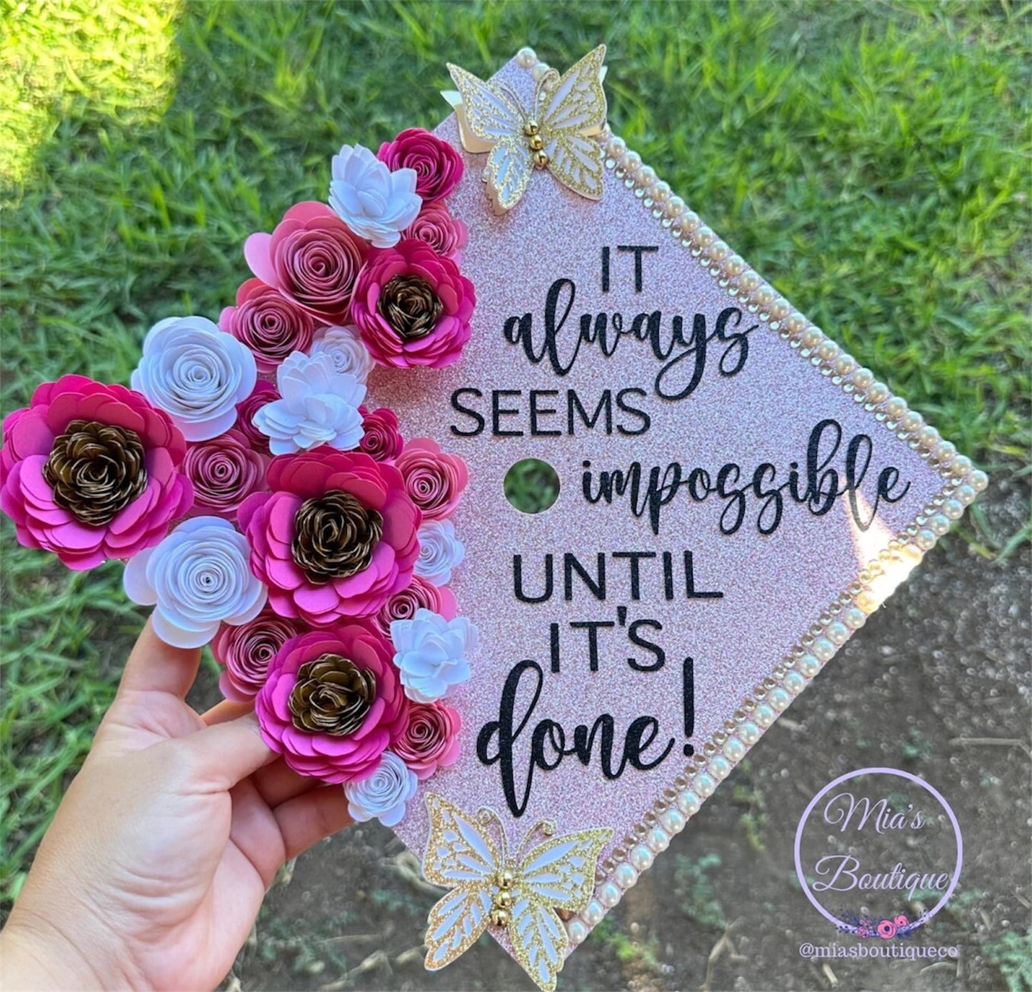 Graduation Cap Topper Nurse Custom Personalized Graduation Cap Sunflowers Pink Flowers Gold Butterflies