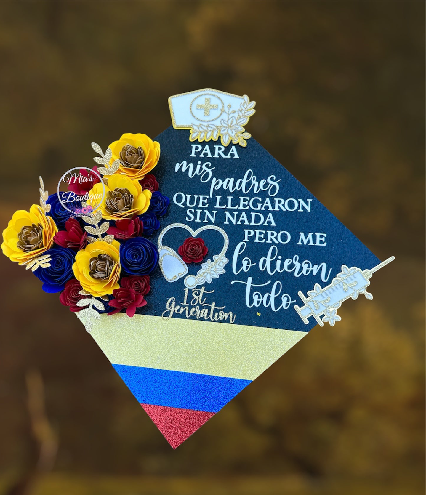 Custom Colombia Graduation Cap Topper Floral Sunflower Colombia Flag Hispanic Para Mis Padres