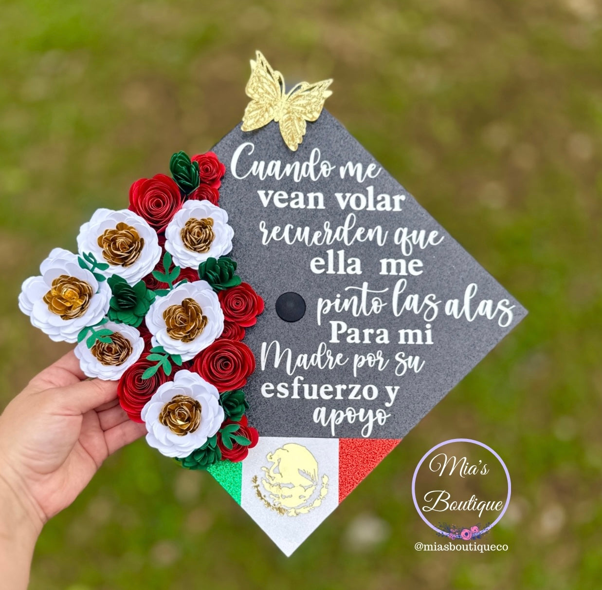 Custom Graduation Cap Topper Mexican Floral Sunflowers Mexico heritage Flag