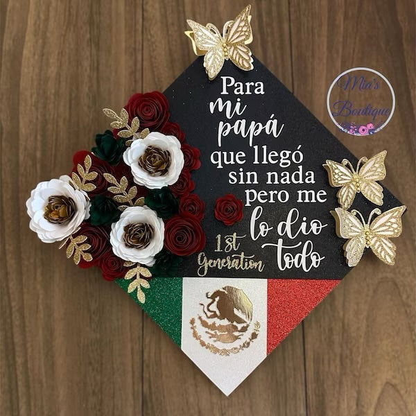Custom Personalized Mexico graduation cap topper topper Personalized Mexican graduation cap topper Floral sunflowers Para Mis Padres