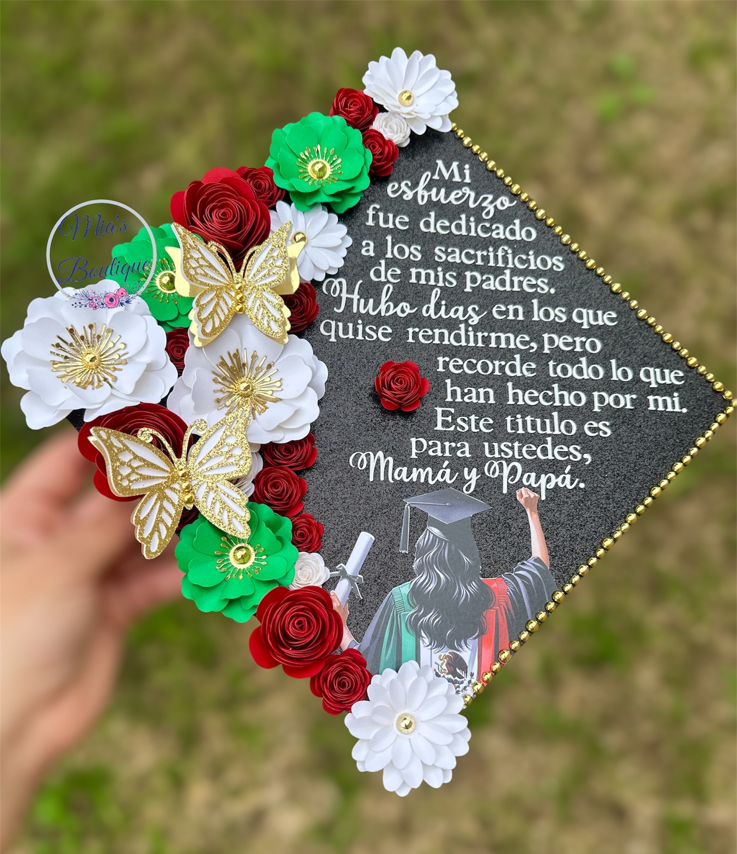 Custom Personalized Mexico Graduation Cap Topper Para Mis Padres Floral Sunflower Mexican Grad Cap