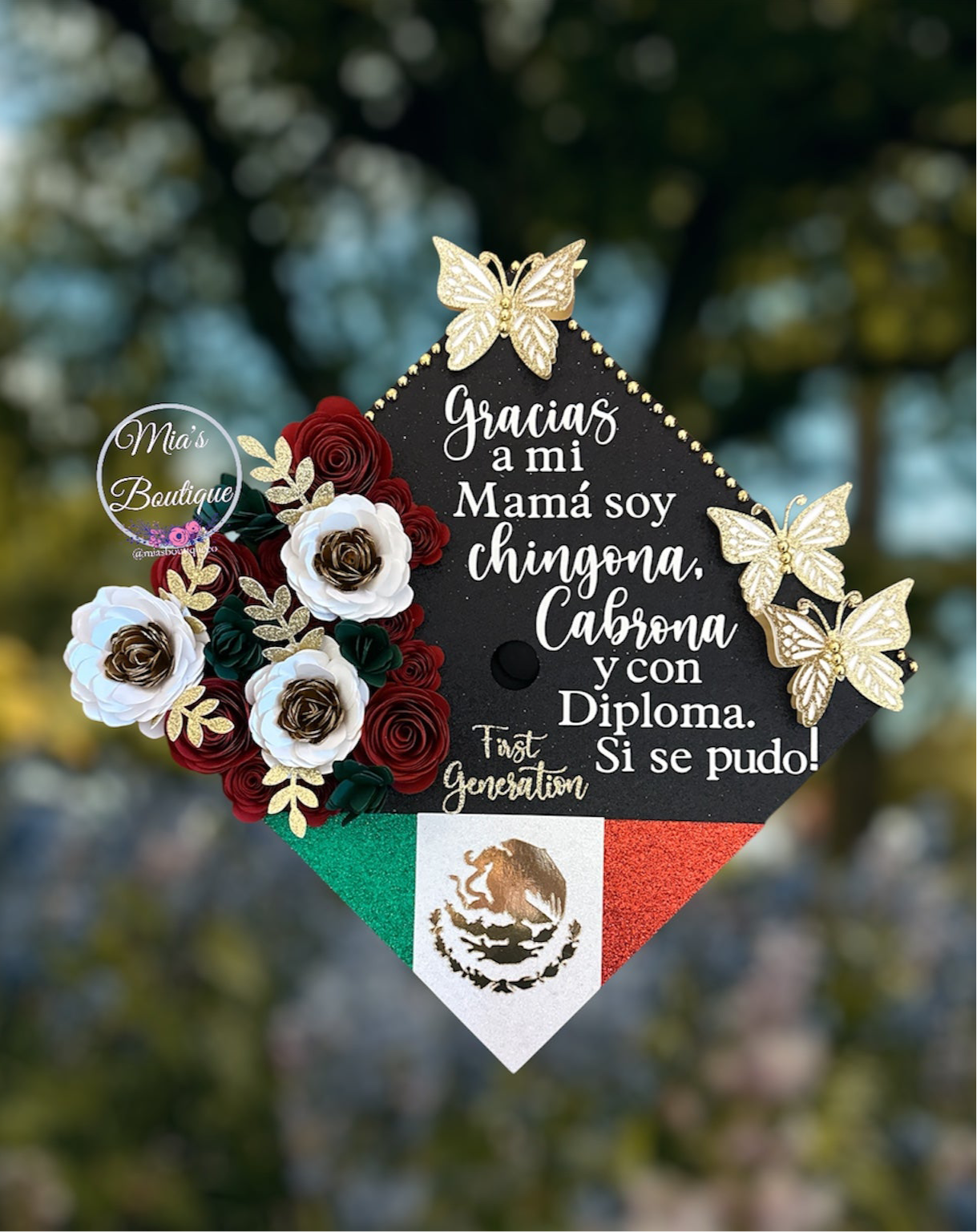Custom Personalized Graduation cap topper Mexican Floral sunflowers Para Mis Padres
