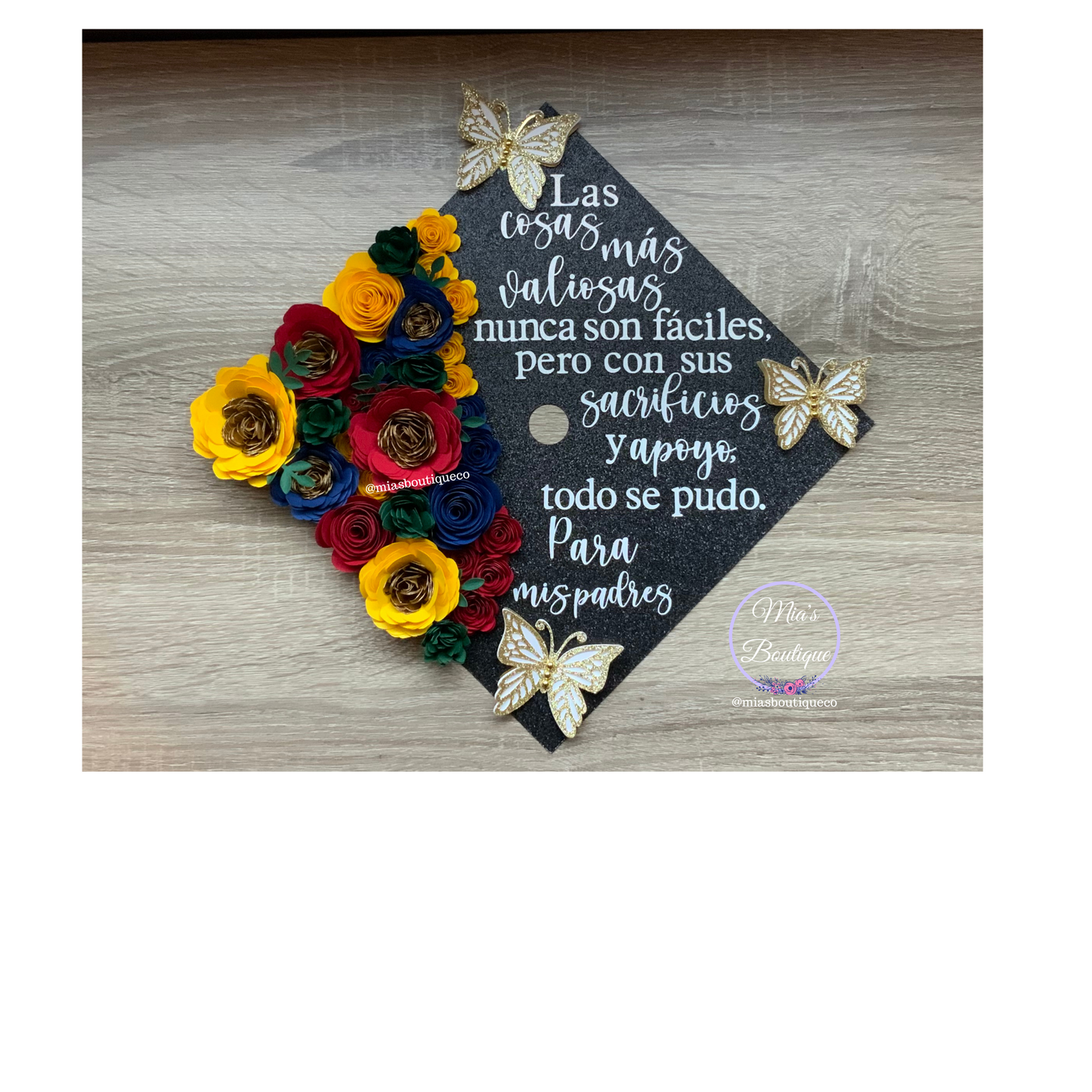 Colombia Graduation Cap Topper Floral Sunflower Butterflies Para mis padres