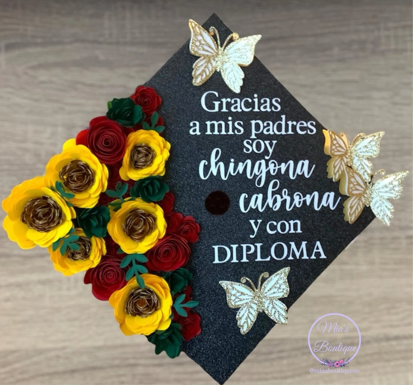 Custom Personalized Mexico graduation cap topper topper Personalized Mexican graduation cap topper Floral sunflowers Para Mis Padres