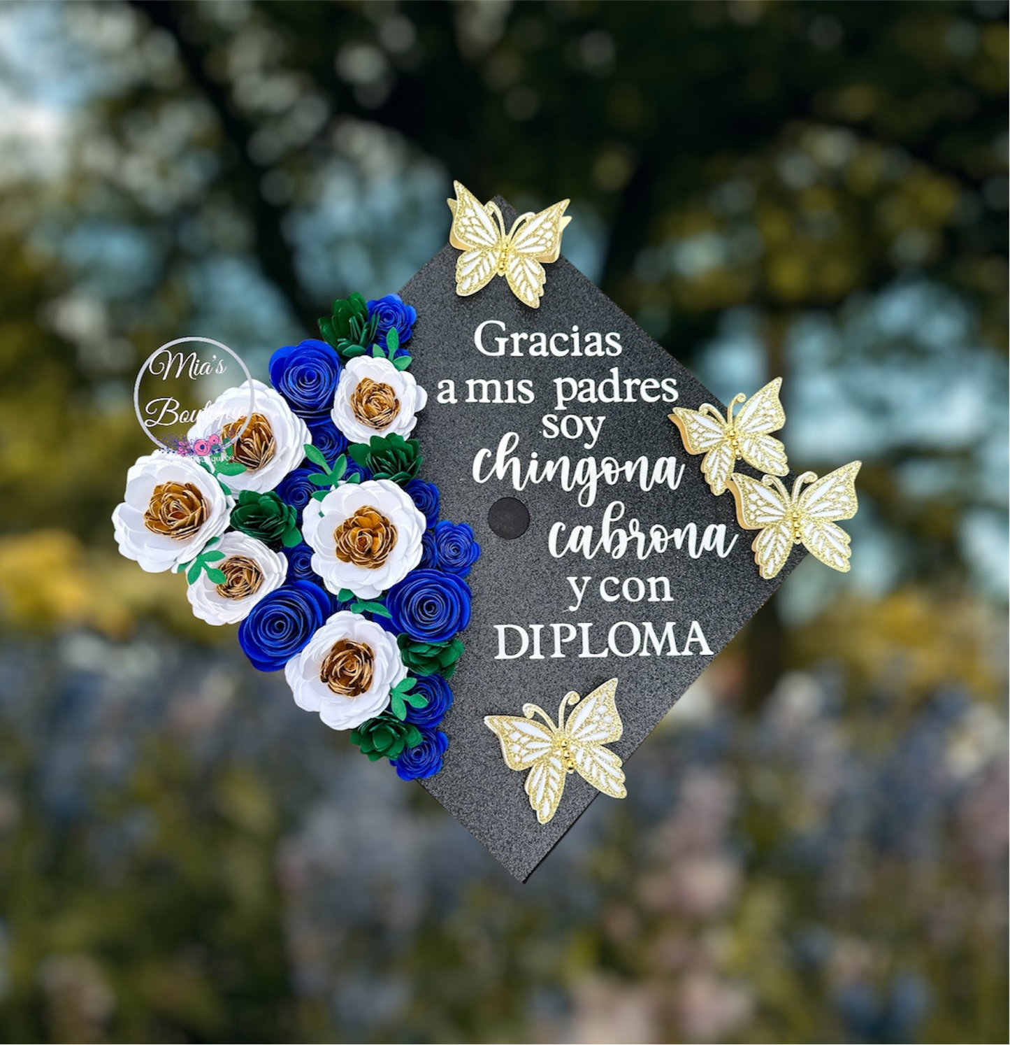 Custom Personalized Graduation cap topper Mexican Floral sunflowers Para Mis Padres