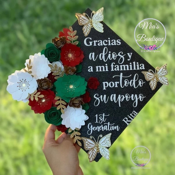 Mexican Graduation cap topper Personalized with Floral sunflowers Para Mis Padres