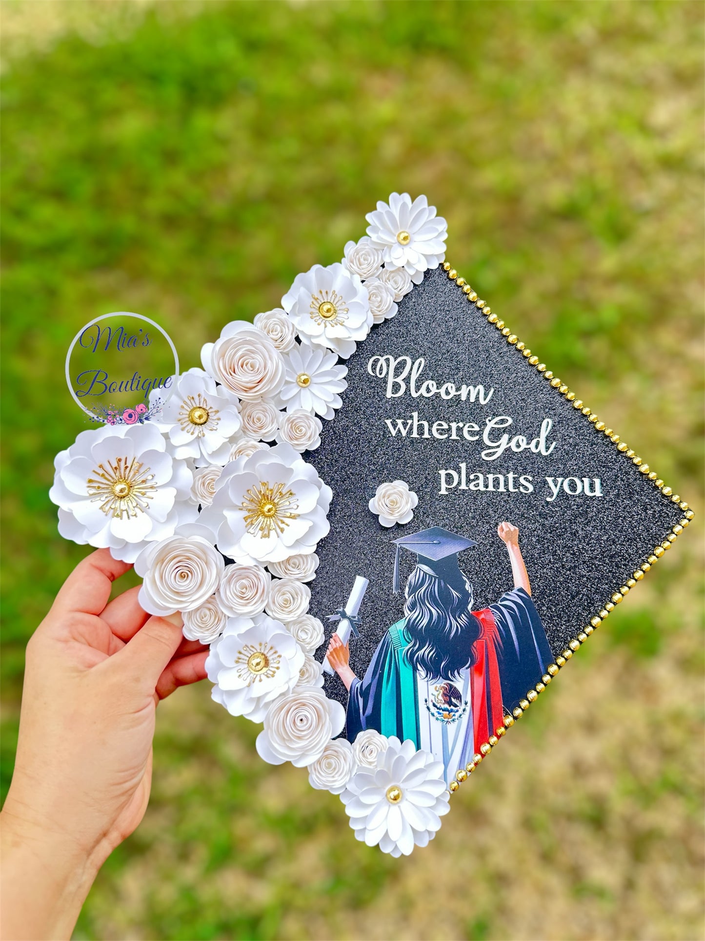 Custom Personalized Mexico Graduation Cap Topper Para Mis Padres Floral Sunflower Mexican Grad Cap