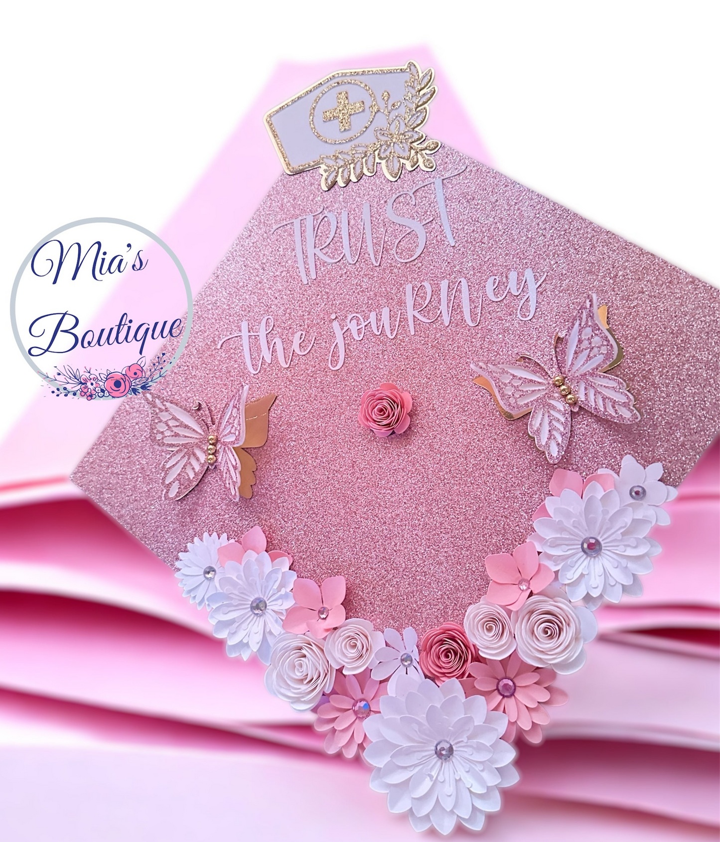 Custom Personalized Nurse Graduation Cap Topper Heart Stethoscope Floral Sunflowers