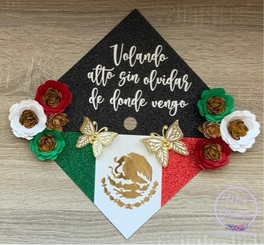 Custom Graduation cap topper Mexican Floral sunflowers Para Mis Padres