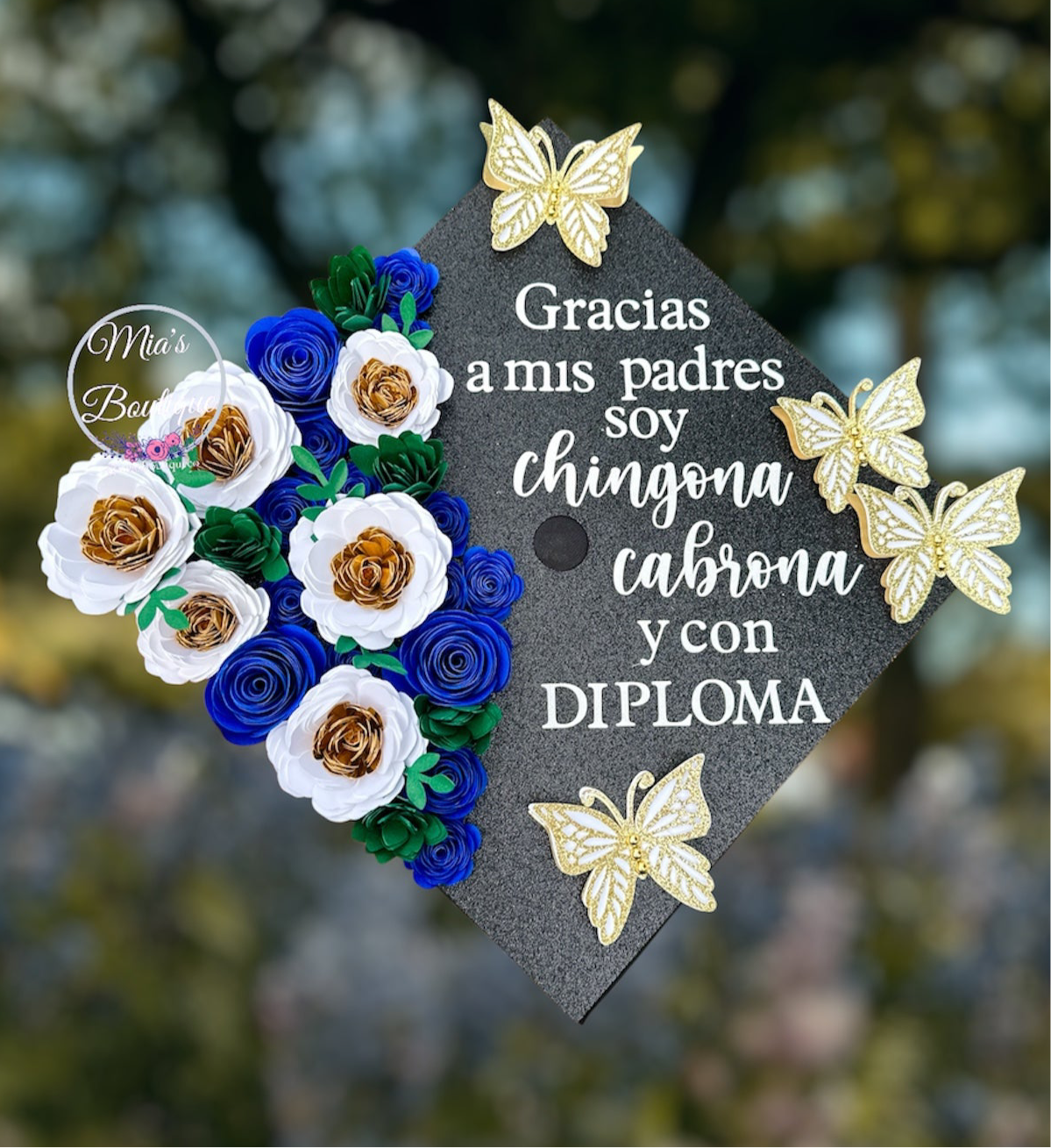 Custom Personalized Graduation cap topper Mexican Floral sunflowers Para Mis Padres