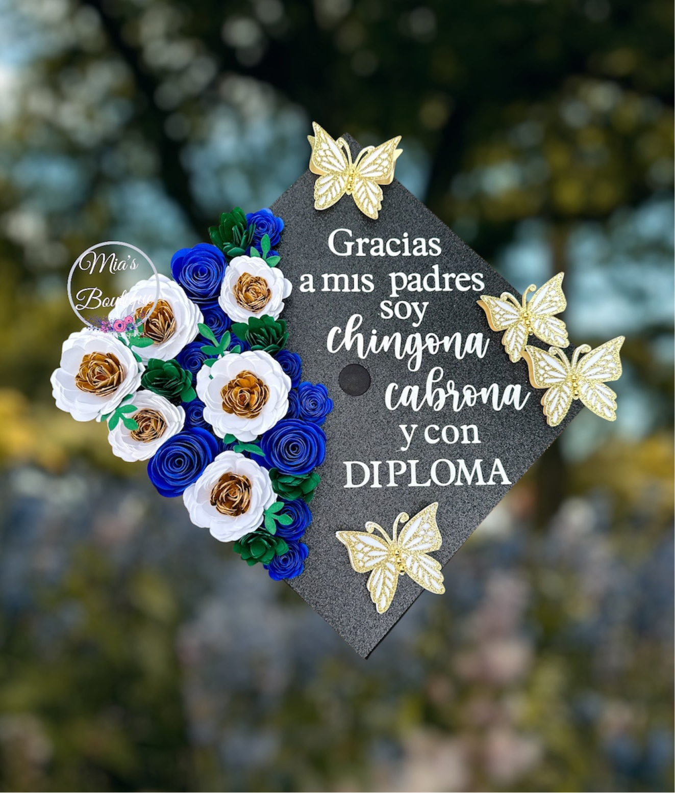 Custom Personalized Graduation cap topper Mexican Floral sunflowers Para Mis Padres