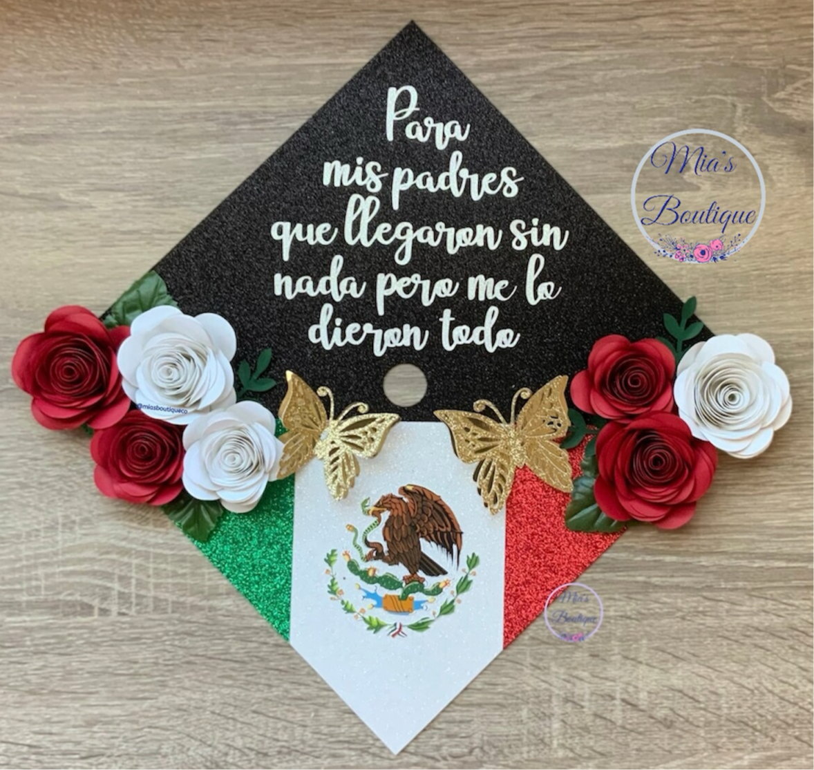 Custom Personalized Mexico Graduation Cap Floral Sunflower Para Mis Padres