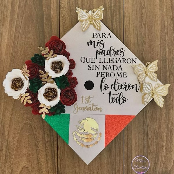 Custom Personalized Graduation cap topper Mexican topper Floral sunflowers Para Mis Padres