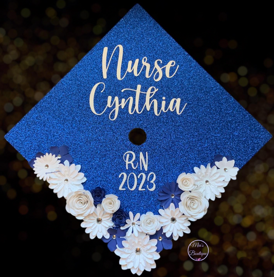 Custom Personalized Nurse Graduation Cap Topper Heart Stethoscope Floral Sunflowers