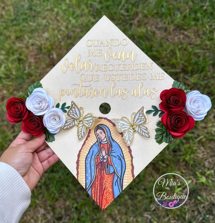 Custom Virgin Mary Lady of Guadalupe Para Mis Padres Floral
Mexico Graduation Cap Topper Flag Mexican Hispanic Flower
Gold Butterflies Sunflower Roses