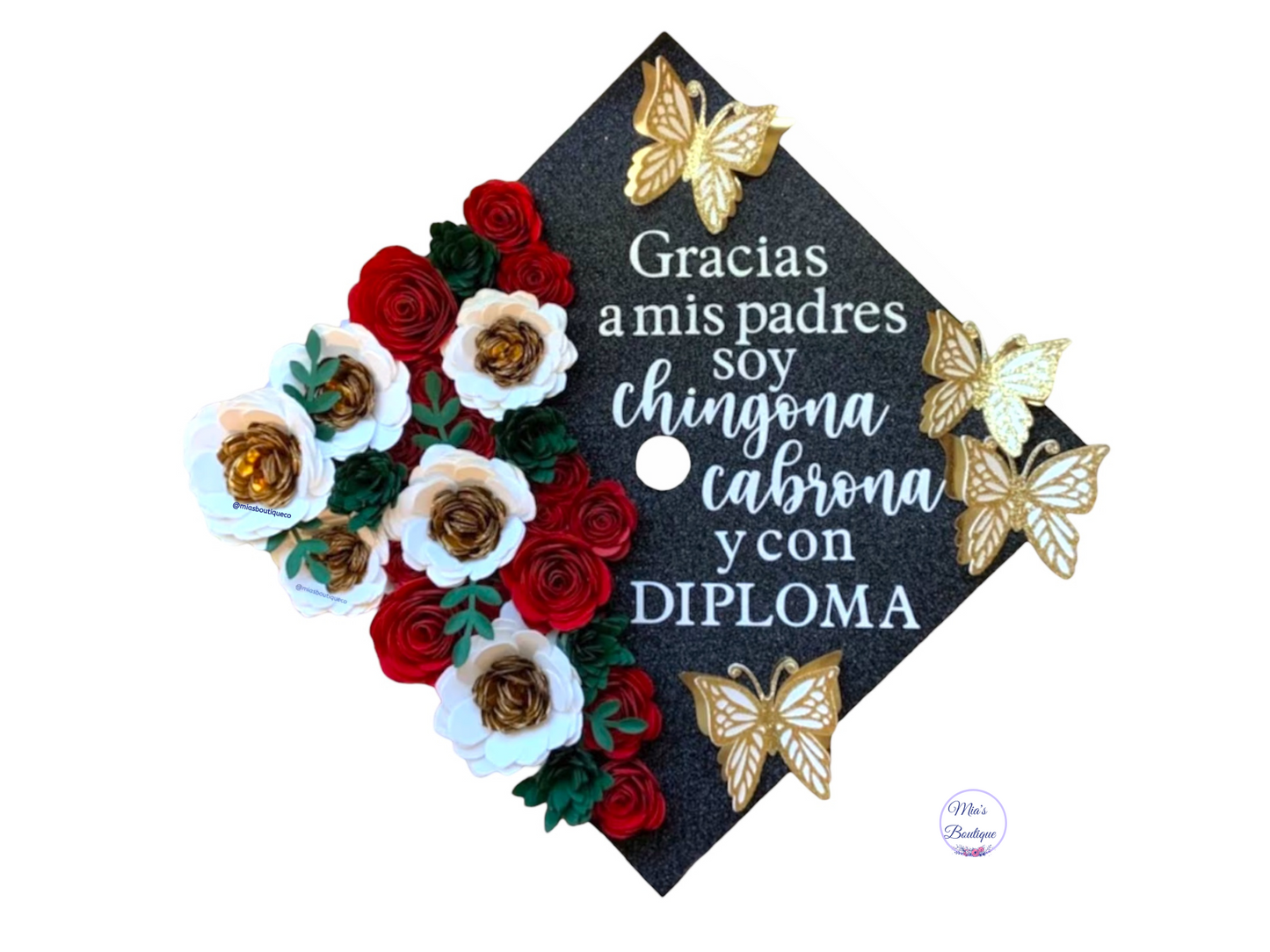Custom Personalized Graduation Cap Topper with Flowers Butterflies and Thank you Parents message