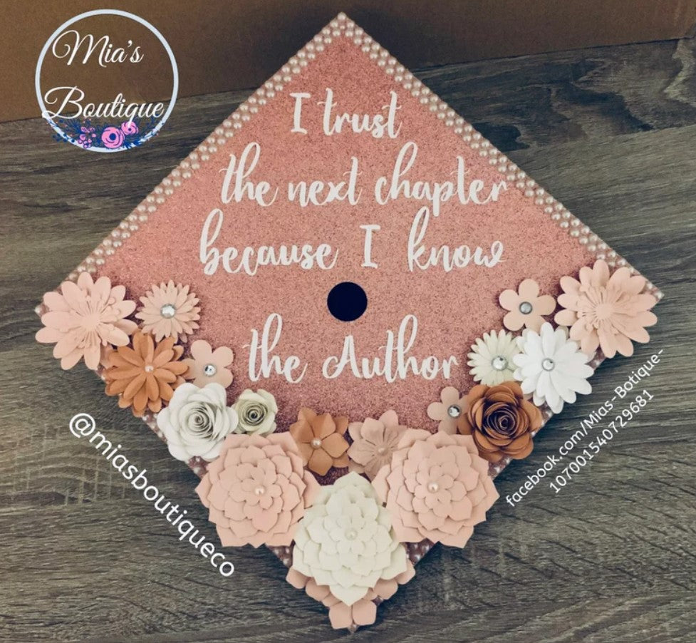 Rose Custom Pink Floral Graduation Cap cover/ Floral Graduation Cap / Glitter Graduation Cap/ Custom Graduation Cap/ Decorated Graduation Cap