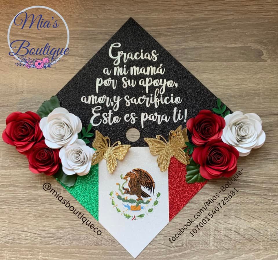 Custom Personalized Mexico Graduation Cap Topper Para Mis Padres with Floral Sunflower Mexican heritage