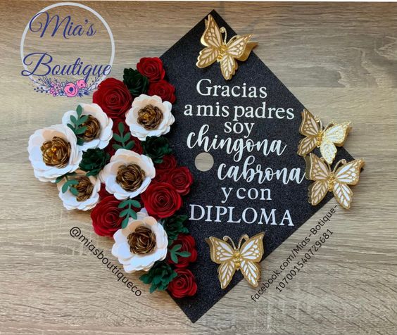 Custom Personalized Mexico Graduation Cap Topper Para Mis Padres with Floral Sunflower Chingona Cabrona message