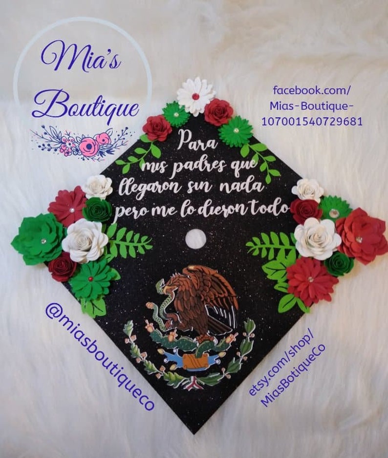 Custom Personalized Mexico Graduation Cap Topper Para Mis Padres Floral Sunflower Mexican Grad Cap