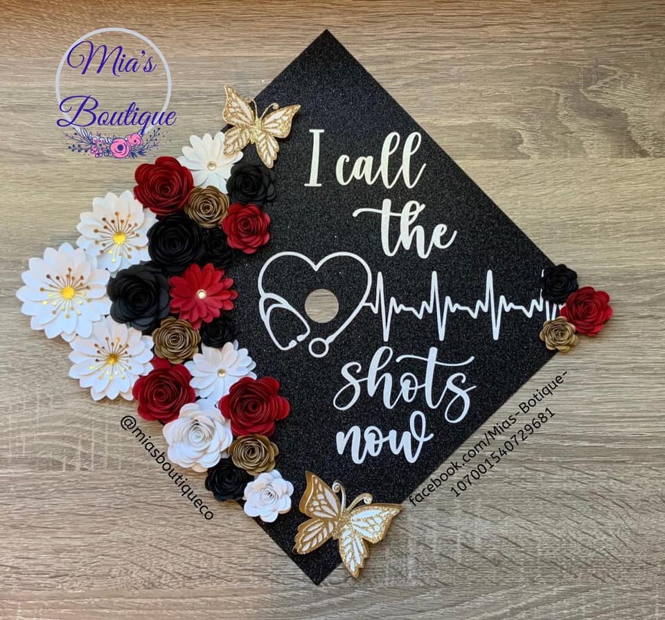 Custom Personalized Nurse Graduation Cap Topper Heart Stethoscope Floral Sunflowers