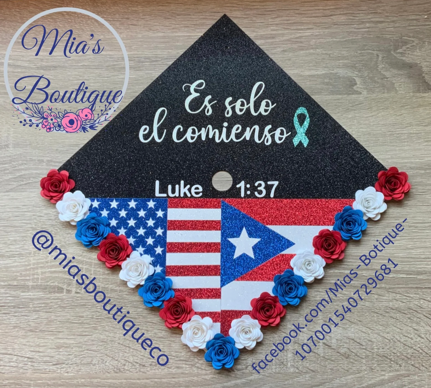 Personalized Graduation Cap Topper Puerto Rico and USA Floral Graduation Cap
