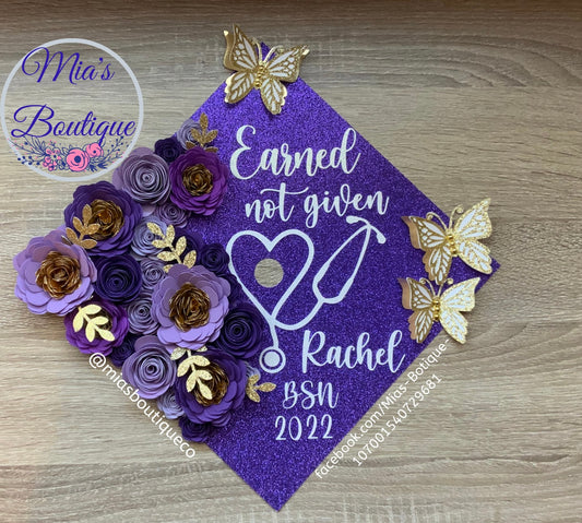Custom Graduation Cap Topper Earned Not Given Grad Cap Personalize Graduation Cap Topper