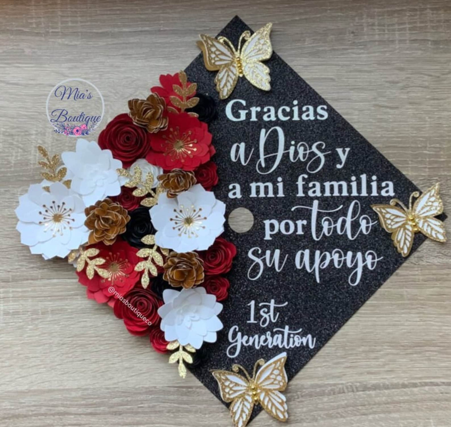 Custom Personalized Mexican Graduation Cap Topper Para mis padres with Floral Sunflower Mexico Flag Mexican Heritage Graduation Cap Para Mis Padres Message