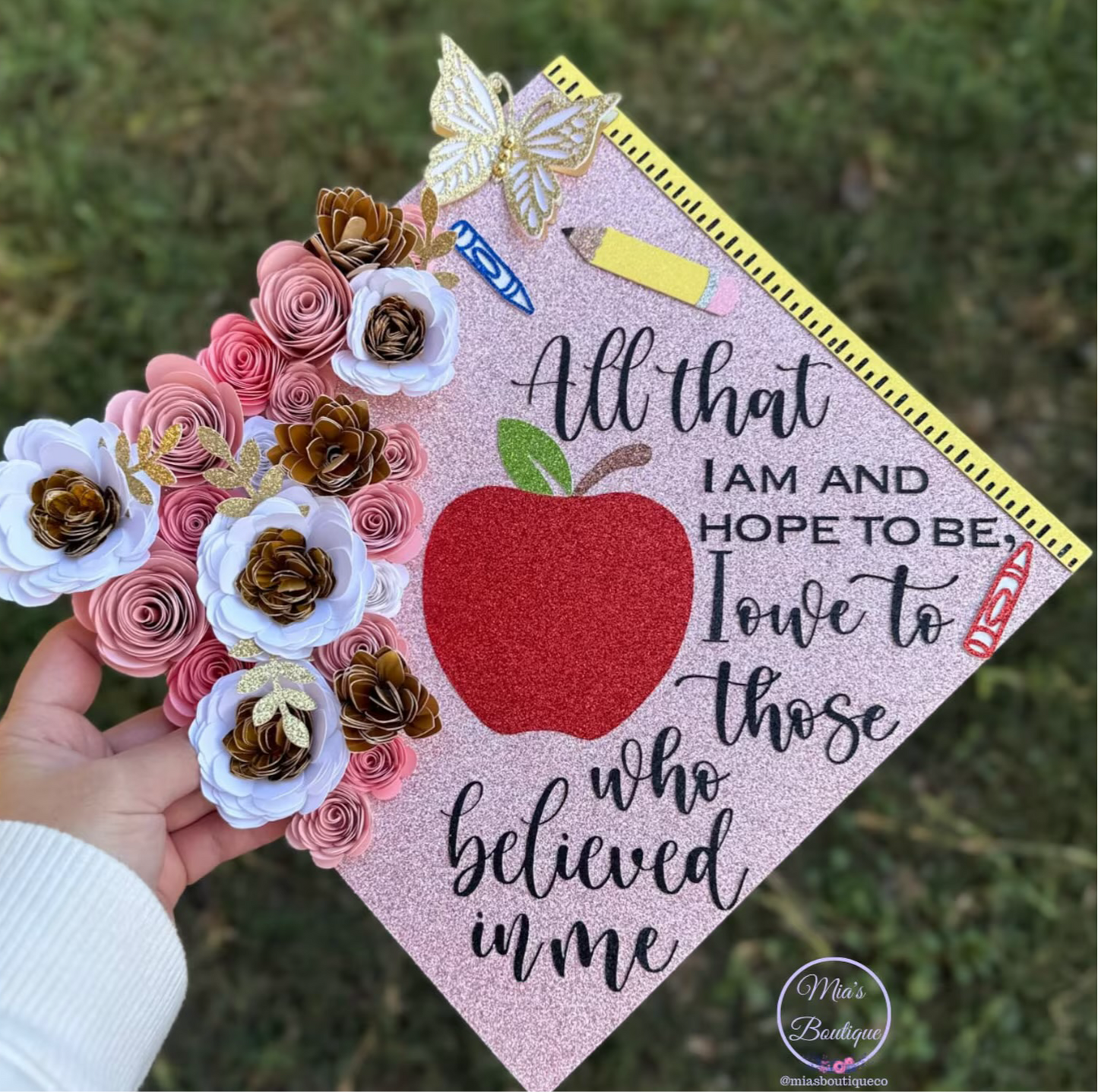 Graduation Cap Topper Teacher Pink Grad Cap