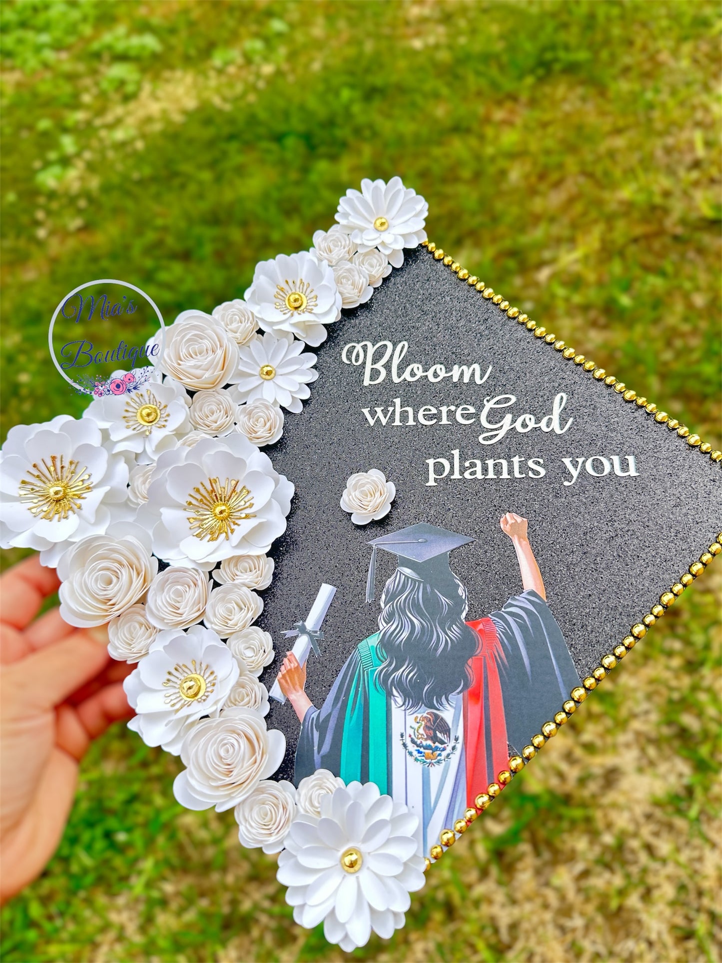 Custom Personalized Mexico Graduation Cap Topper Para Mis Padres Floral Sunflower Mexican Grad Cap