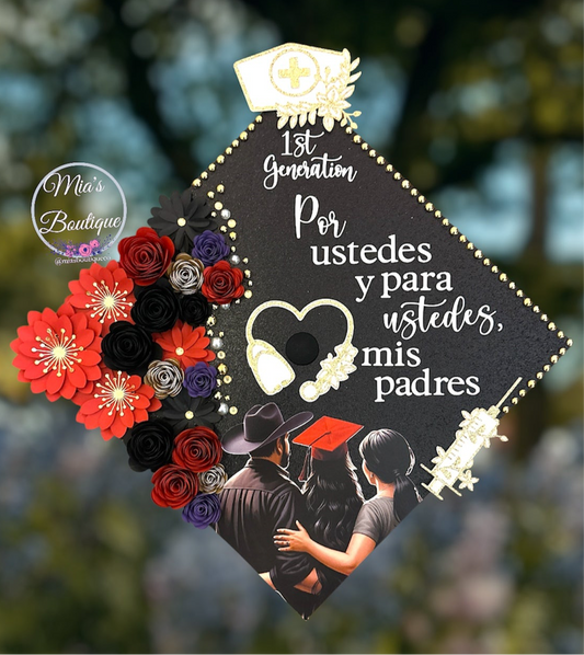 Custom Personalized Graduation Cap Topper Nurse Sunflowers Flowers Gold Butterflies Nurse Hat and Gold Syringe, Nurse Student Nurse Hat