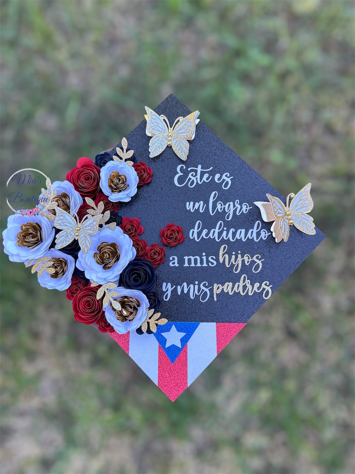 Puerto Rico Graduation Cap Topper Floral Sunflowers Roses Butterflies Puertorican Graduation Cap Topper