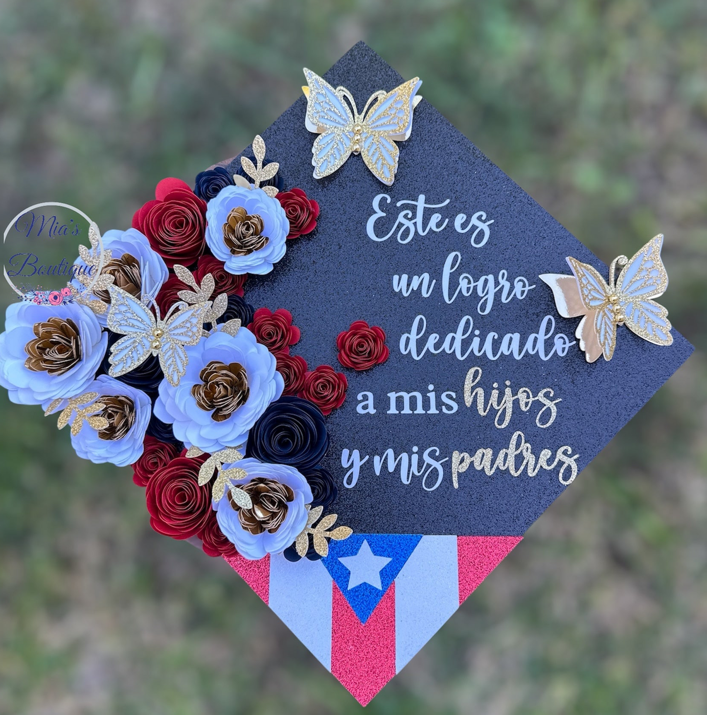 Puerto Rico Graduation Cap Topper Floral Sunflowers Roses Butterflies Puertorican Graduation Cap Topper