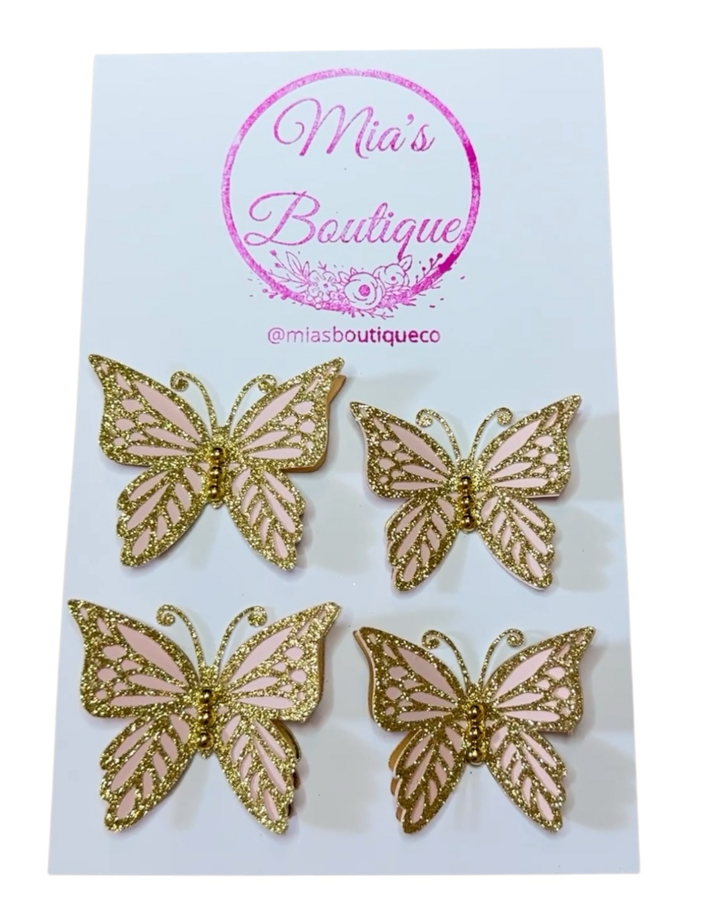 Butterflies Pink and Gold, (ROSE GOLD!) DIY crafting project, Butterflies Red & Gold set of 4 Embellishments Decoration