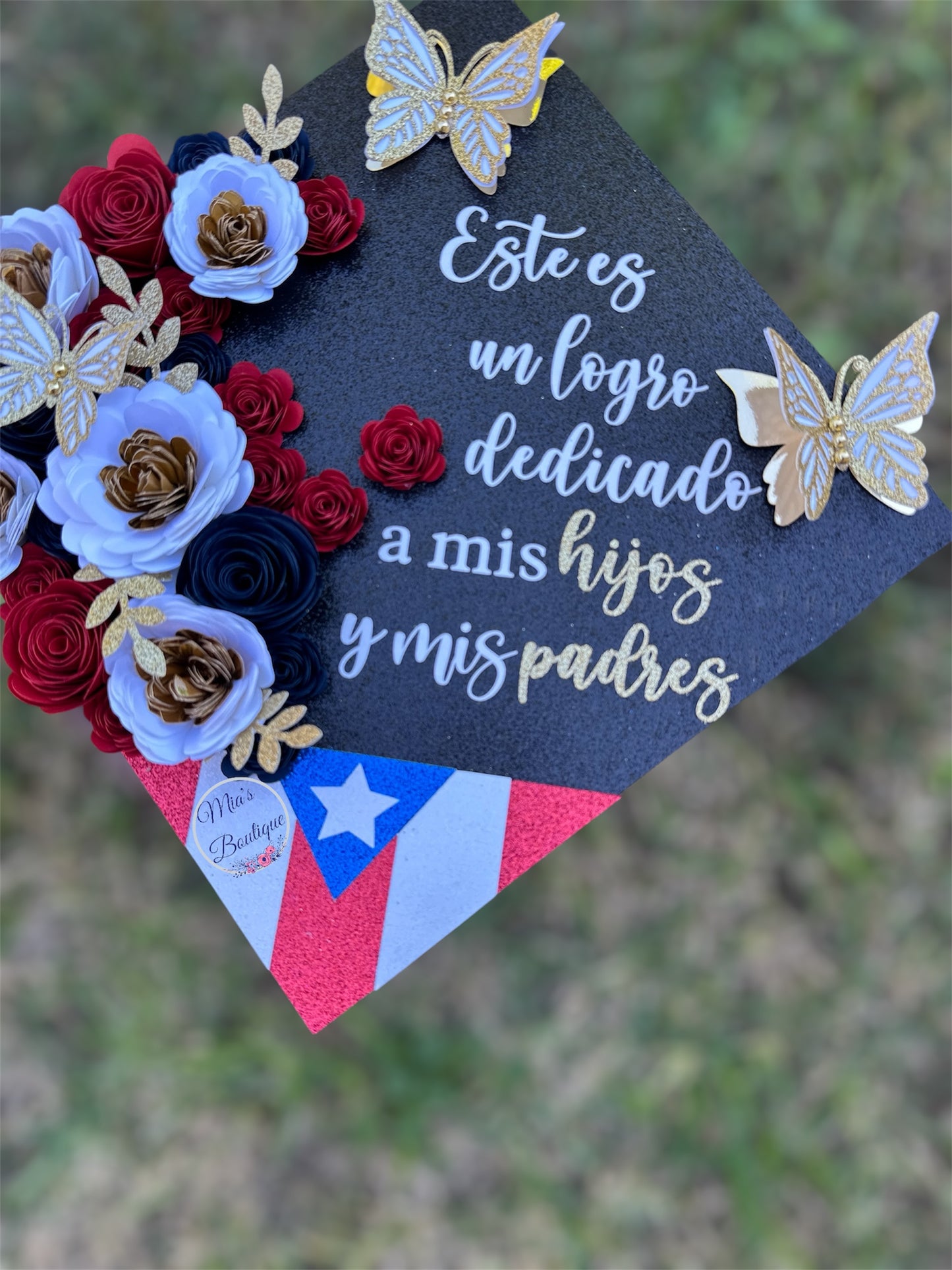 Puerto Rico Graduation Cap Topper Floral Sunflowers Roses Butterflies Puertorican Graduation Cap Topper