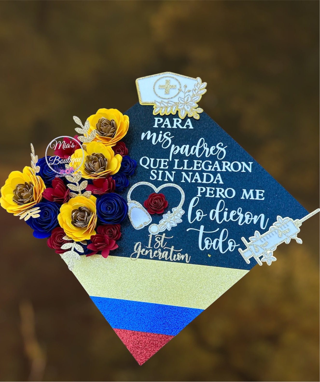 Custom Colombia Graduation Cap Topper Floral Sunflower Colombia Flag Hispanic Para Mis Padres
