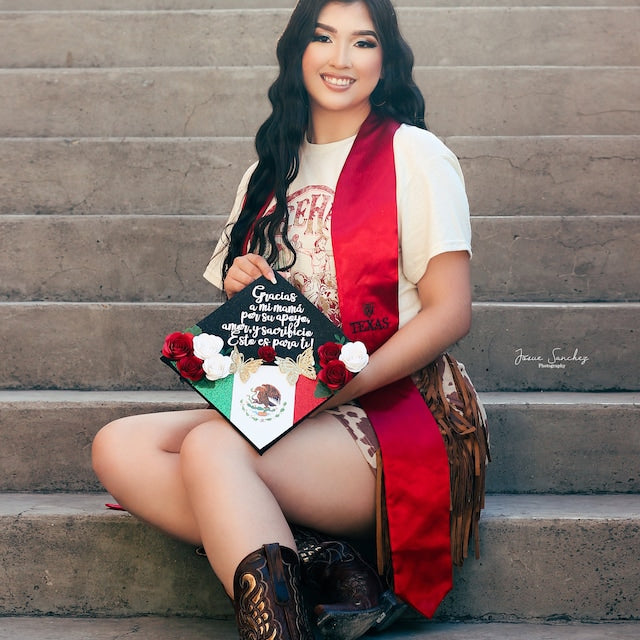 Custom Personalized Mexico Graduation Cap Topper Para Mis Padres with Floral Sunflower Mexican heritage