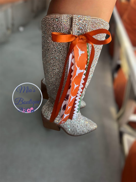 Boot Rivbons For Megan Boot Bows and Ribbons/ Gameday Boot Ribbons/ Boot Buttons/ Gameday ...