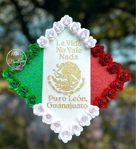 Custom Mexican Graduation Cap Topper Floral Sunflower Roses 
Mexican Heritage Country