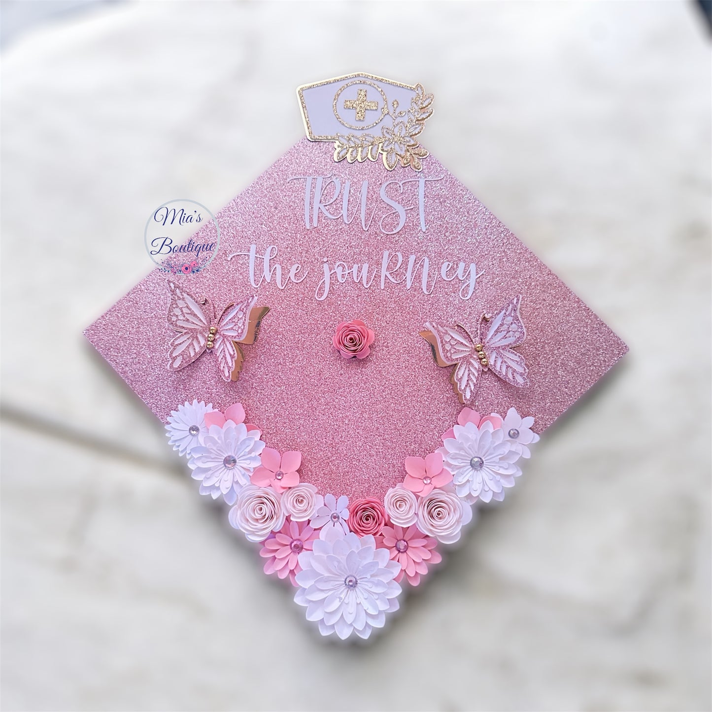 Custom Personalized Nurse Graduation Cap Topper Heart Stethoscope Floral Sunflowers