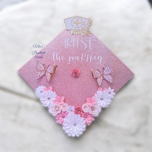 Custom Personalized Nurse Graduation Cap Topper Heart Stethoscope Floral Sunflowers