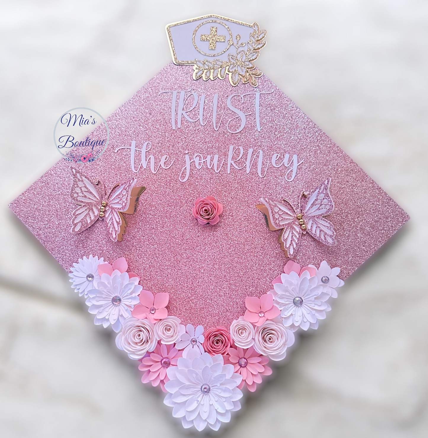 Custom Personalized Nurse Graduation Cap Topper Heart Stethoscope Floral Sunflowers