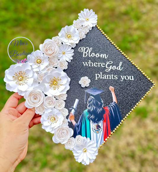 Custom Personalized Mexico Graduation Cap Topper Para Mis Padres Floral Sunflower Mexican Grad Cap
