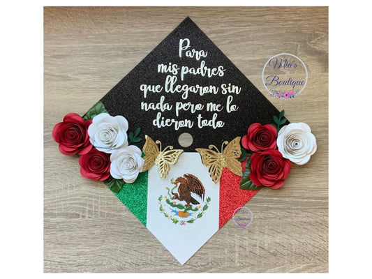 Custom Mexico Graduation Cap Para mis padres floral mexican grad cap Personalized Mexican Graduation Cap Floral Sunflower Para Mis Padres