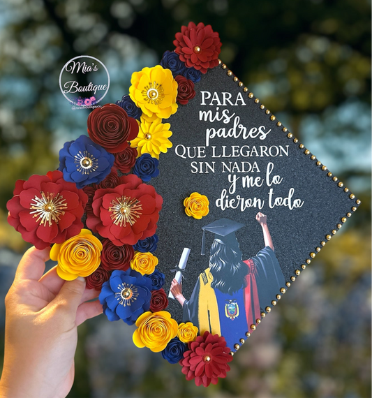 Custom Colombia Graduation Cap Topper Floral Sunflower Colombia Flag Hispanic Para Mis Padres