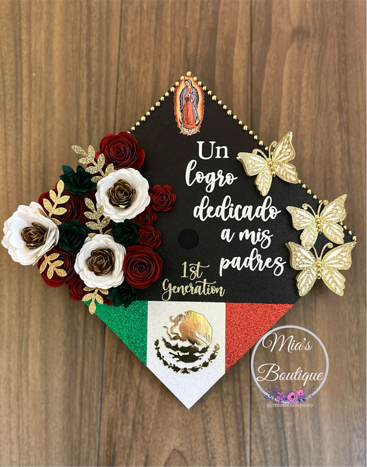 Custom Personalized Mexico graduation cap topper topper Personalized Mexican graduation cap topper Floral sunflowers Para Mis Padres