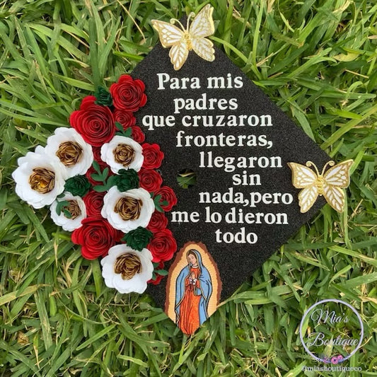 Mexican Graduation cap topper Mexican topper Personalized Mexican graduation cap topper Floral sunflowers Para Mis Padres