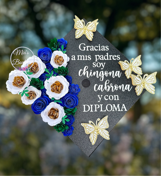 Custom Personalized Graduation cap topper Mexican Floral sunflowers Para Mis Padres